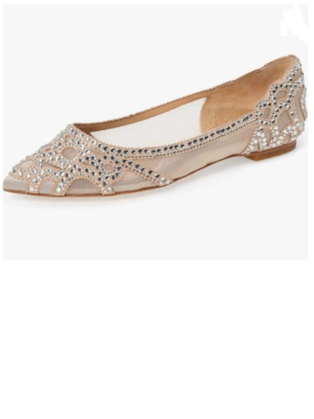XYD Nude Pointed Toe Rhinestone Flats Mesh Slip-on Crystals Wedding Bride Shoes